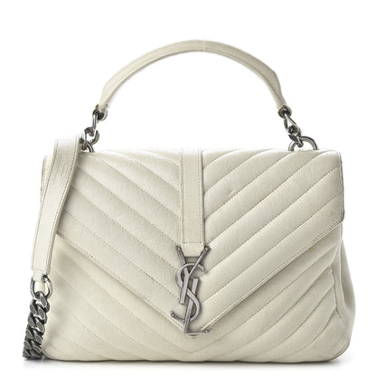 Saint Laurent Sheepskin Matelasse Chevron Monogram Medium College Bag Dove White 1 of 17