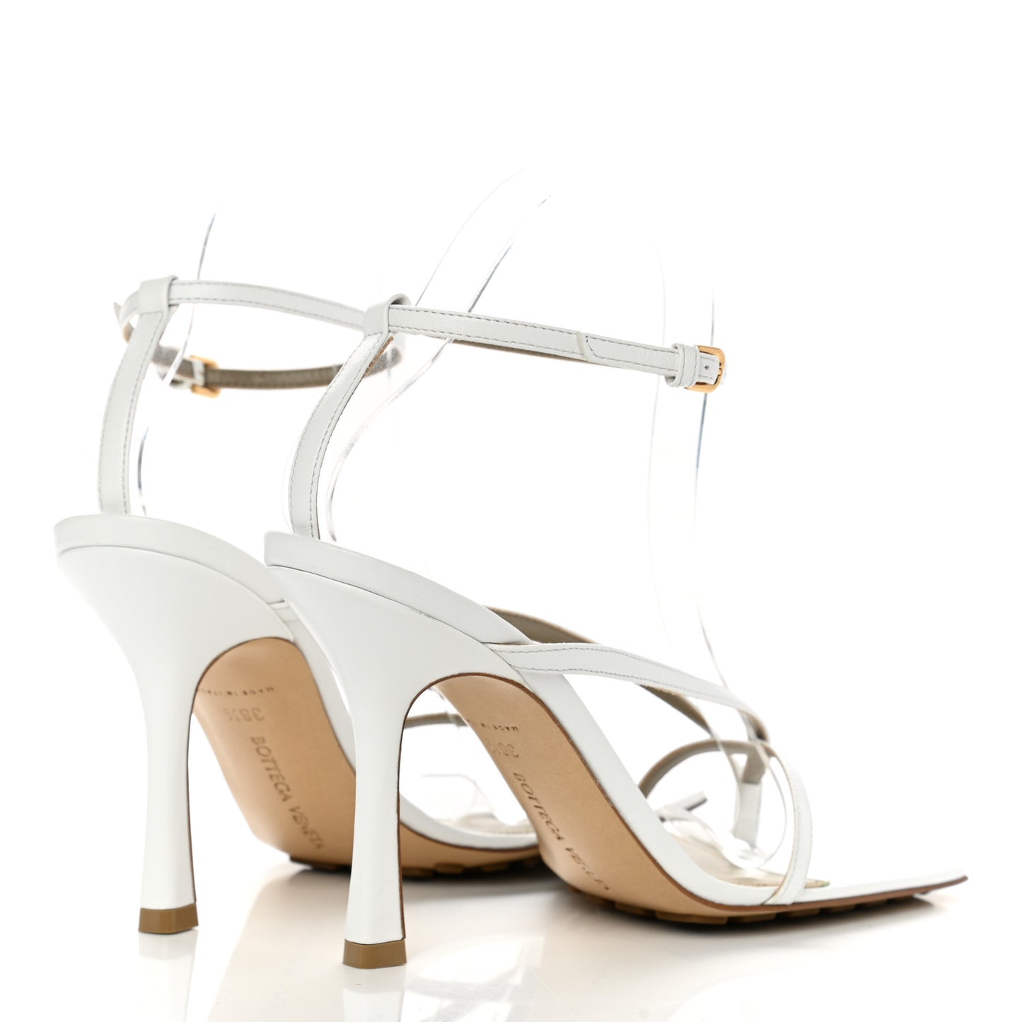 Lambskin Stretch Multi Strap 90mm Sandals 38.5 Optic White