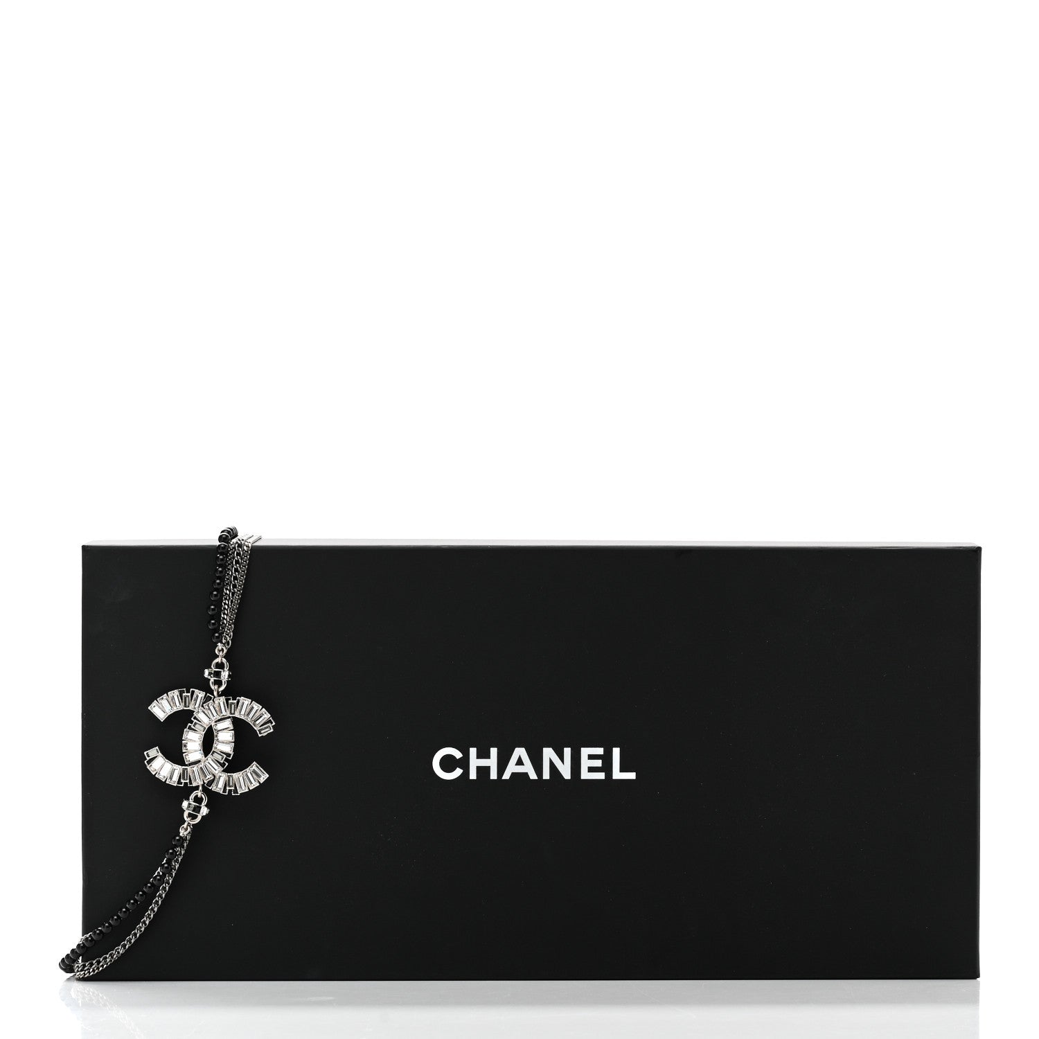 Chanel Metal Crystal Baguette Beaded CC Multi Strand Long Necklace Silver Black 7 of 7