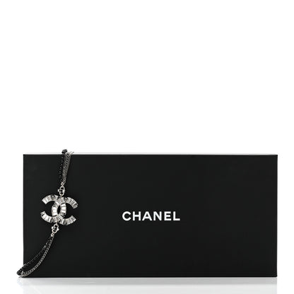 Chanel Metal Crystal Baguette Beaded CC Multi Strand Long Necklace Silver Black 7 of 7