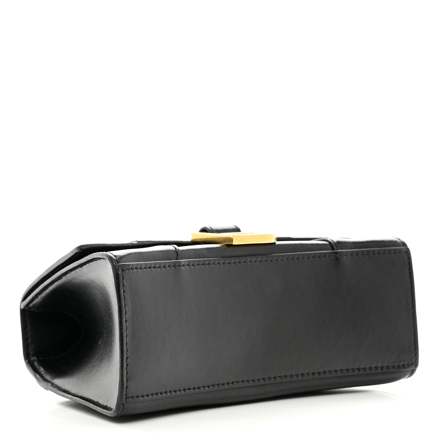 Shiny Box Calfskin Hourglass Top Handle Bag XS Black
