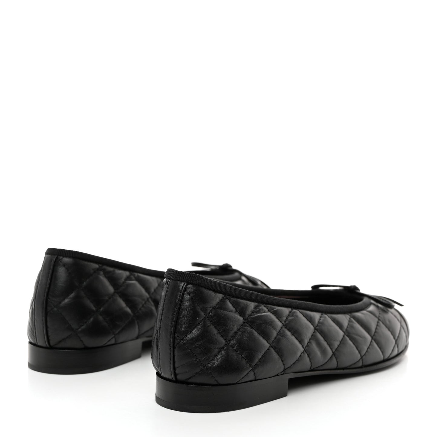 Aged Calfskin Quilted CC Cap Toe Ballerina Flats 37.5 Black