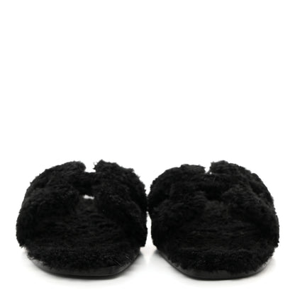 Hermes Woolskin Oran Sandals 38.5 Black 2 of 8