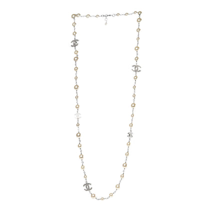 Chanel Pearl Baguette Crystal CC Long Necklace Silver 3 of 5