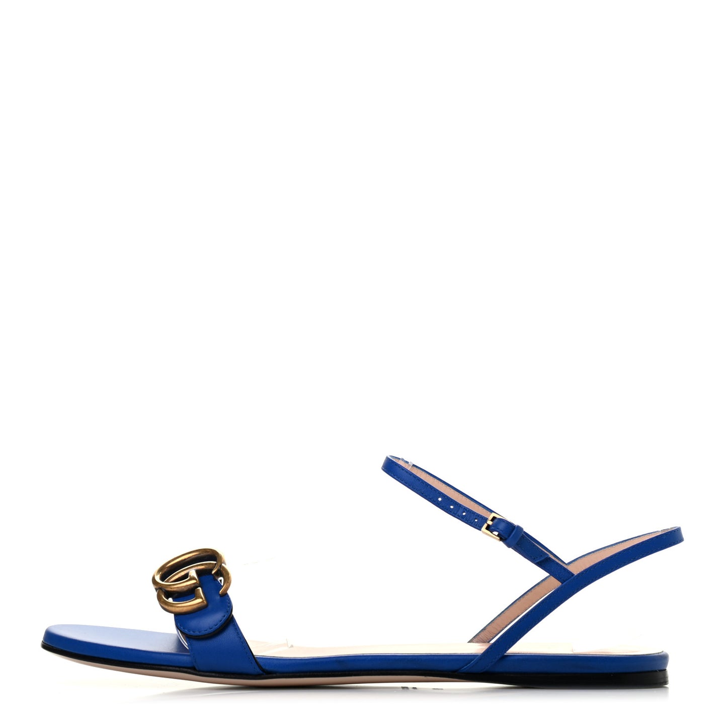 Lifford Calfskin GG Marmont Ankle Wrap Flat Sandals 39 Bright Blue