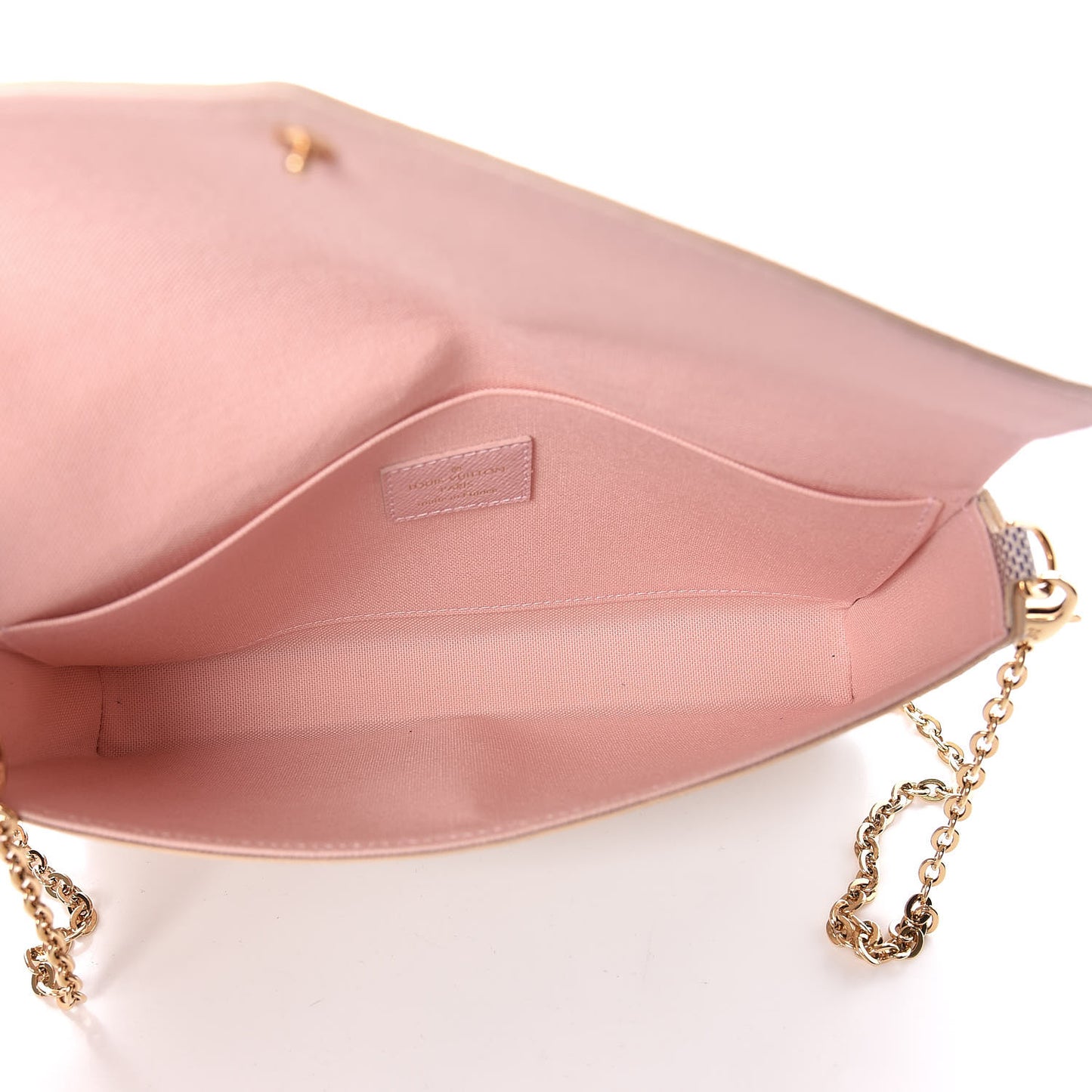 Damier Azur Pochette Felicie Chain Wallet Rose Ballerine