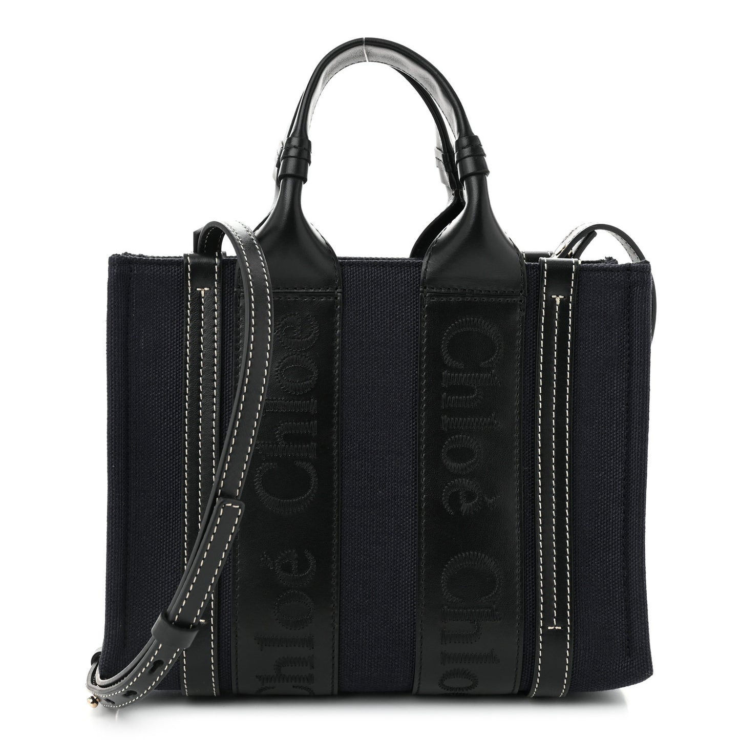 Calfskin Linen Small Woody Tote Deep Denim