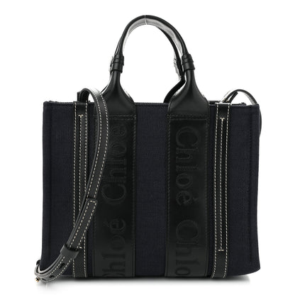 Chloe Calfskin Linen Small Woody Tote Deep Denim 1 of 10