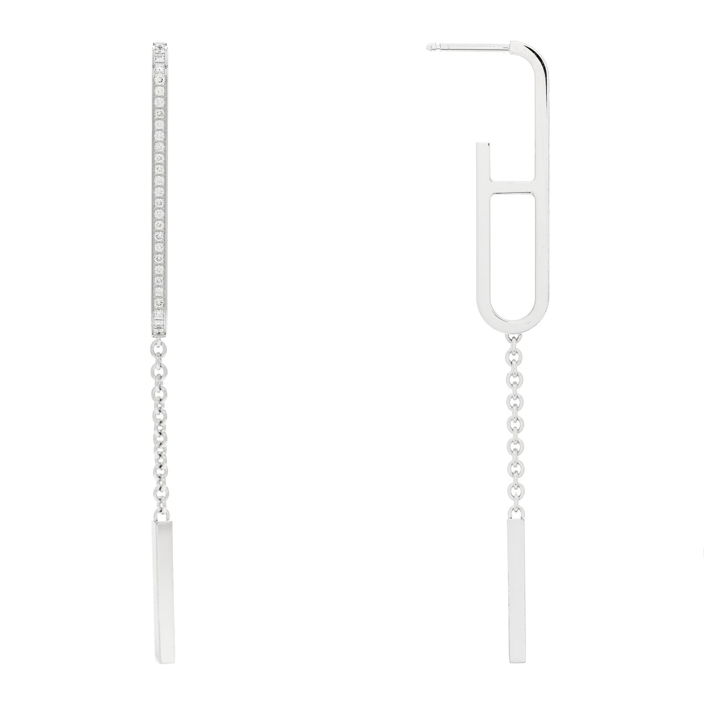 18K White Gold Diamond Ever Chaine D'Ancre Enchainee Earrings