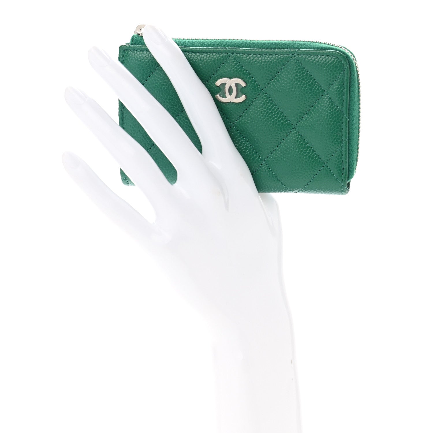 Chanel Caviar Quilted Zipped Key Holder Case Green 2 of 8