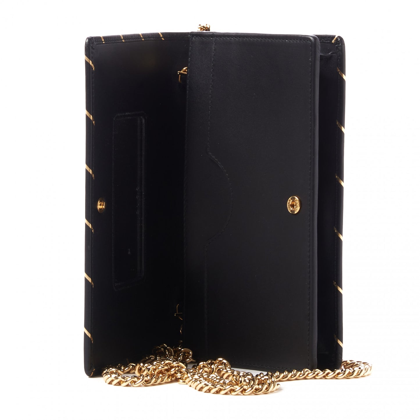 Calfskin Diagonal GG Mini Chain Wallet Black Gold