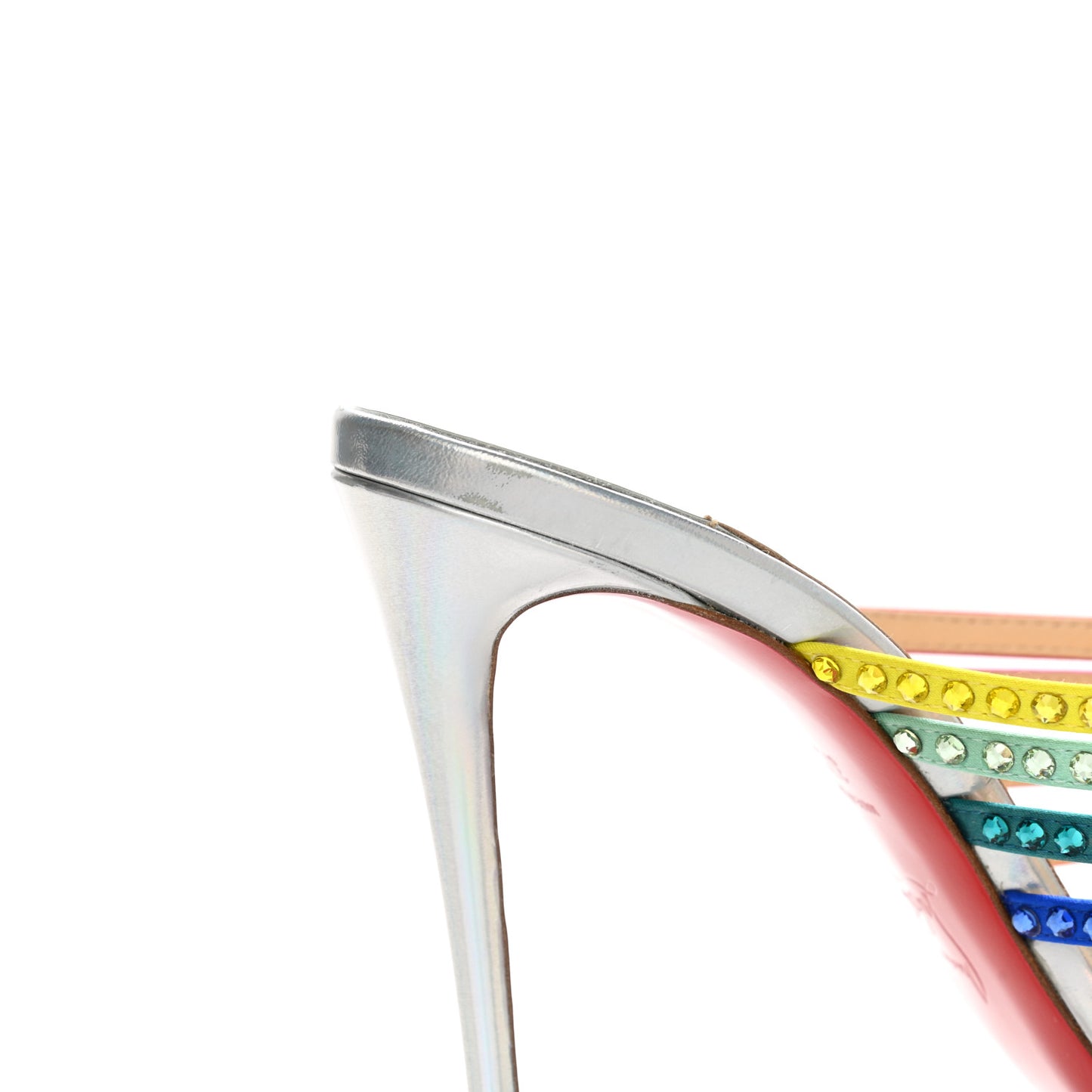 Specchio Calfskin Crystal Marthastrass 100 Slide Sandals 37.5 Silver Multicolor