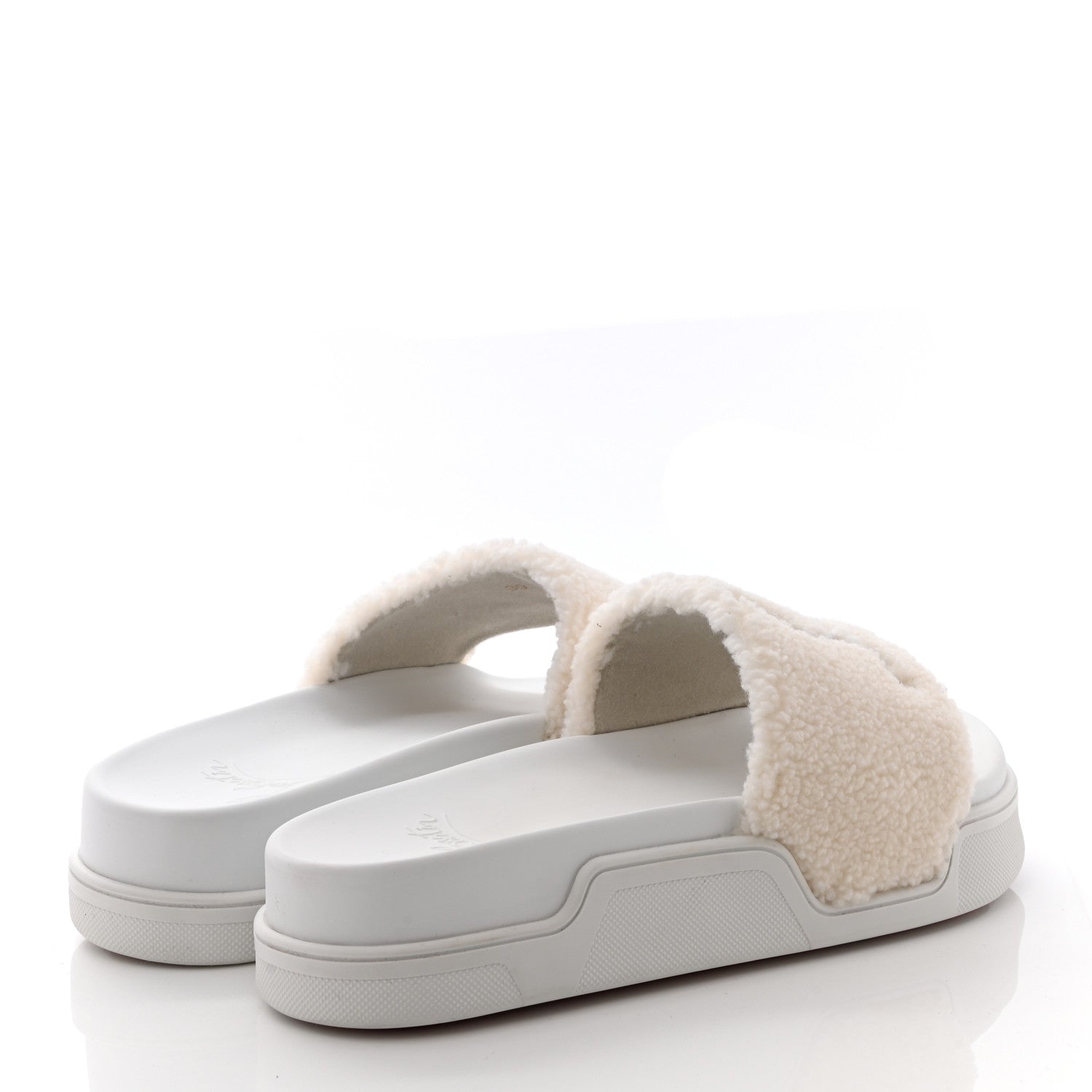 Christian Louboutin Faux Shearling Embroidered Pool Donna Flat Slide Sandals 39 White 4 of 10