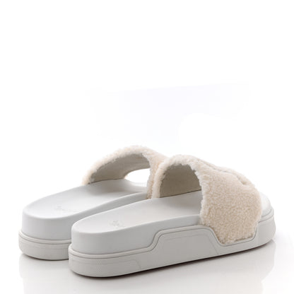 Christian Louboutin Faux Shearling Embroidered Pool Donna Flat Slide Sandals 39 White 4 of 10