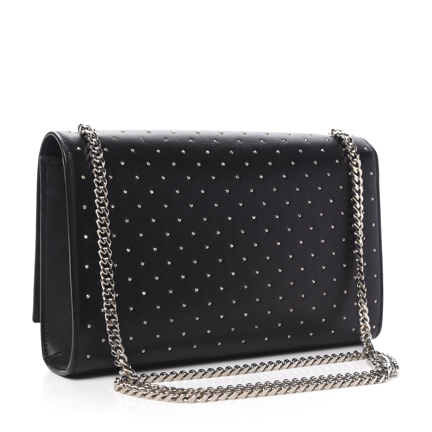 Saint Laurent Calfskin Studded Medium Monogram Satchel Black 3 of 10