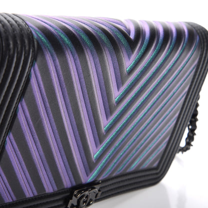 Chanel Calfskin Painted Chevron Embossed Boy Wallet On Chain WOC Black 10 of 11