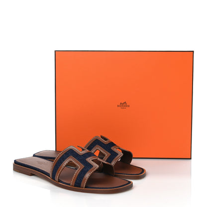 Hermes Calfskin Denim Oran Sandals 37 Bleu Brut Gold 9 of 9