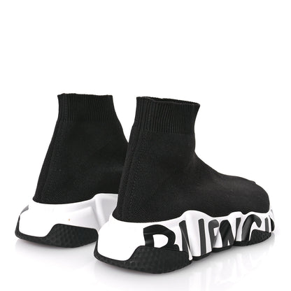 Balenciaga Neoprene Knit Womens Speed Graffiti Sneakers 36 Black White 5 of 8