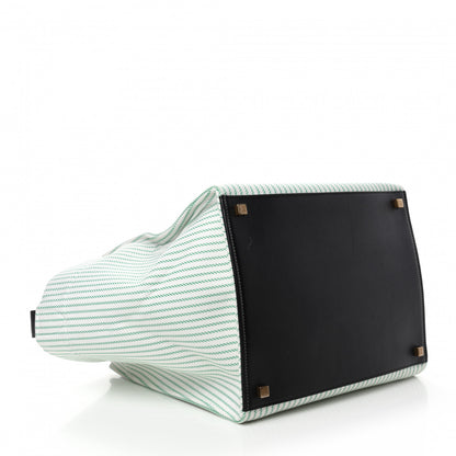 Celine Cotton Canvas Striped Medium Phantom Luggage White Green 4 of 10