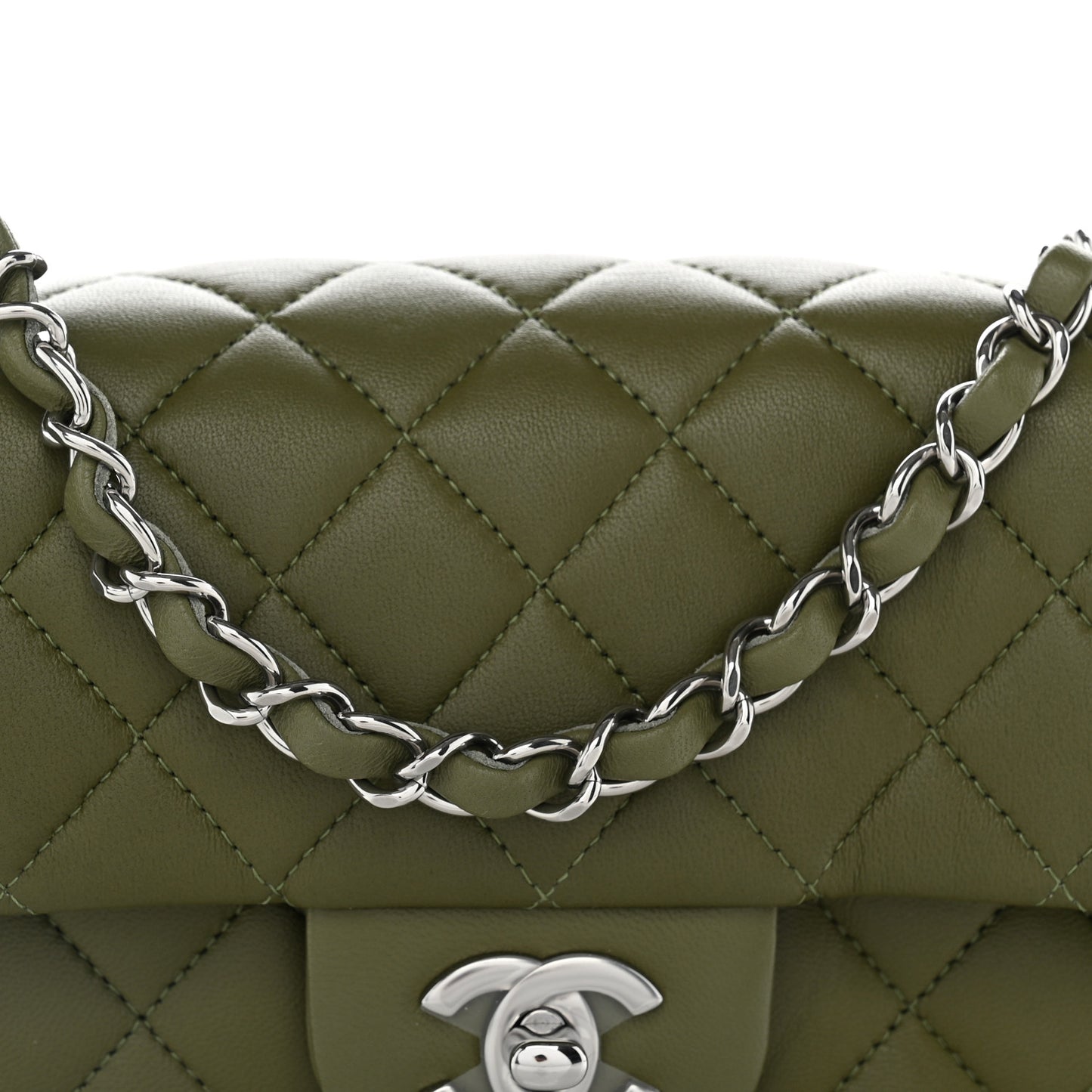 Lambskin Quilted Mini Rectangular Flap Green