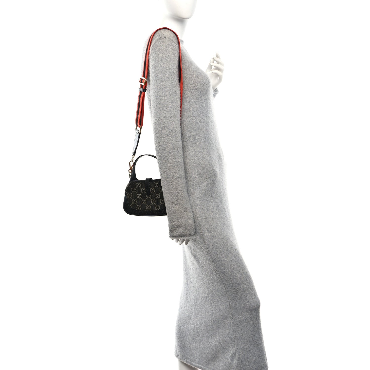 Gucci Jacquard Denim GG Monogram Small Jackie 1961 Hobo Black Ivory 2 of 11