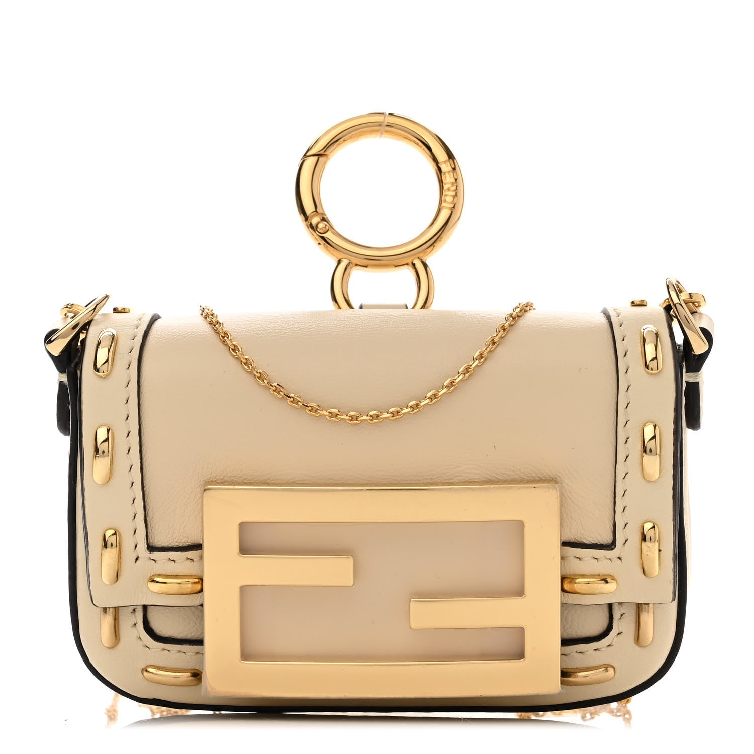 Fendi Nappa Vitello King Metal Stitch Nano Maxi Buckle Baguette Charm Pergamena 1 of 9