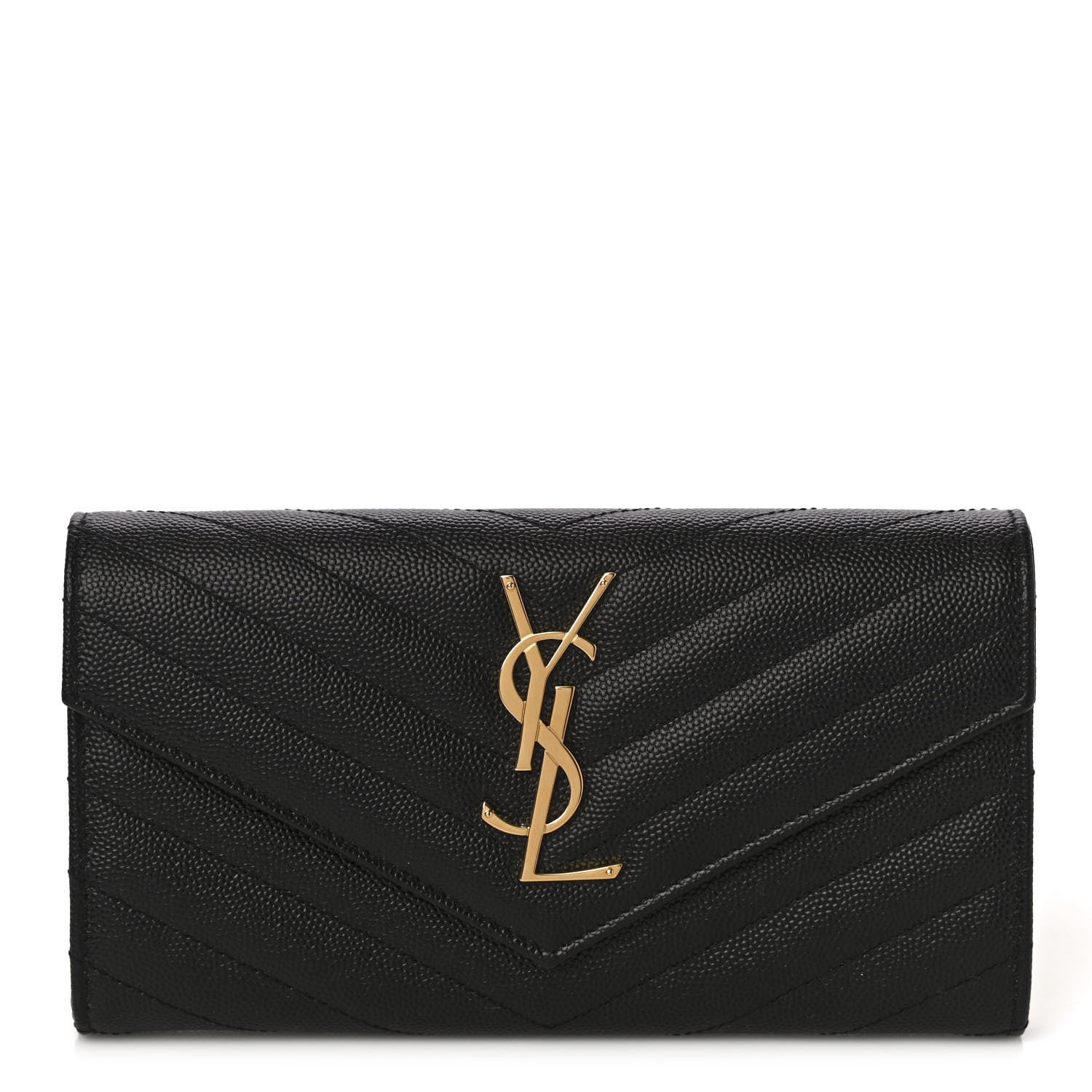 Saint Laurent Grain De Poudre Matelasse Chevron Monogram Flap Wallet Black 1 of 9