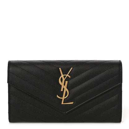 Saint Laurent Grain De Poudre Matelasse Chevron Monogram Flap Wallet Black 1 of 9