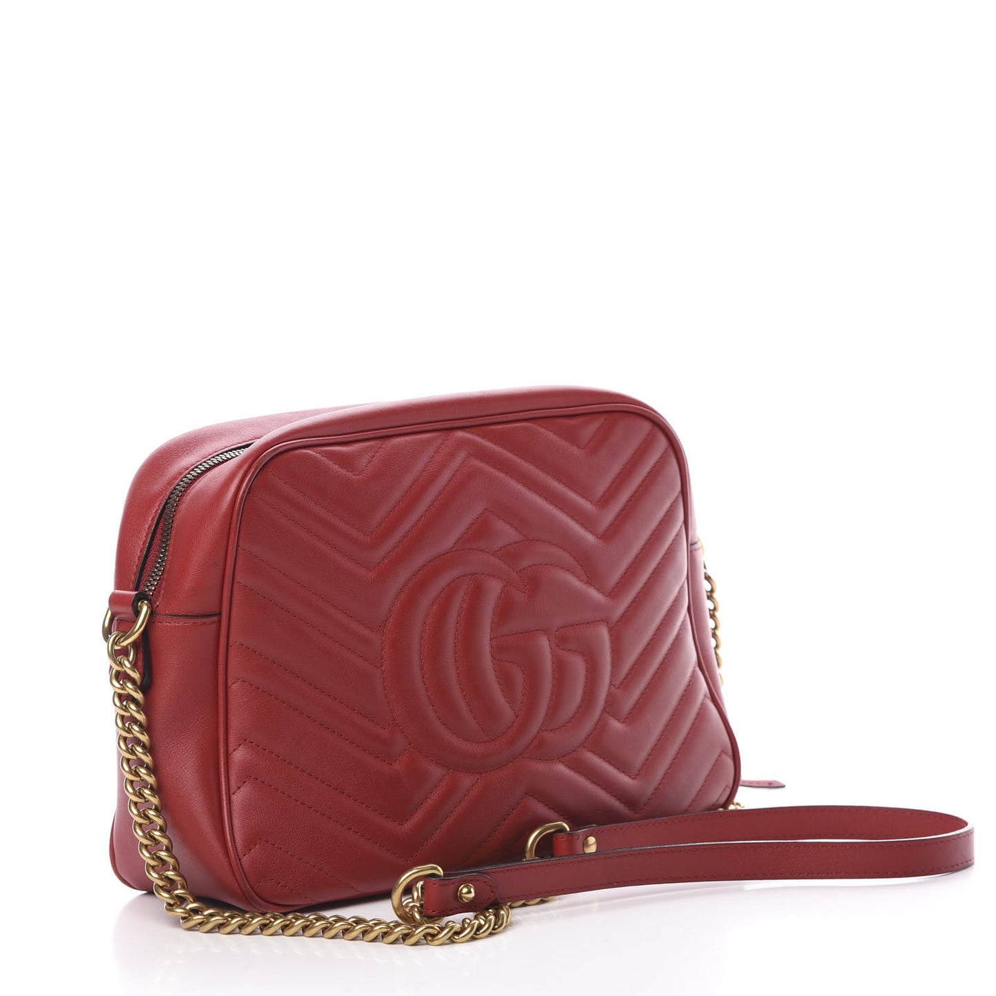 Calfskin Matelasse Medium GG Marmont Chain Shoulder Bag Hibiscus Red