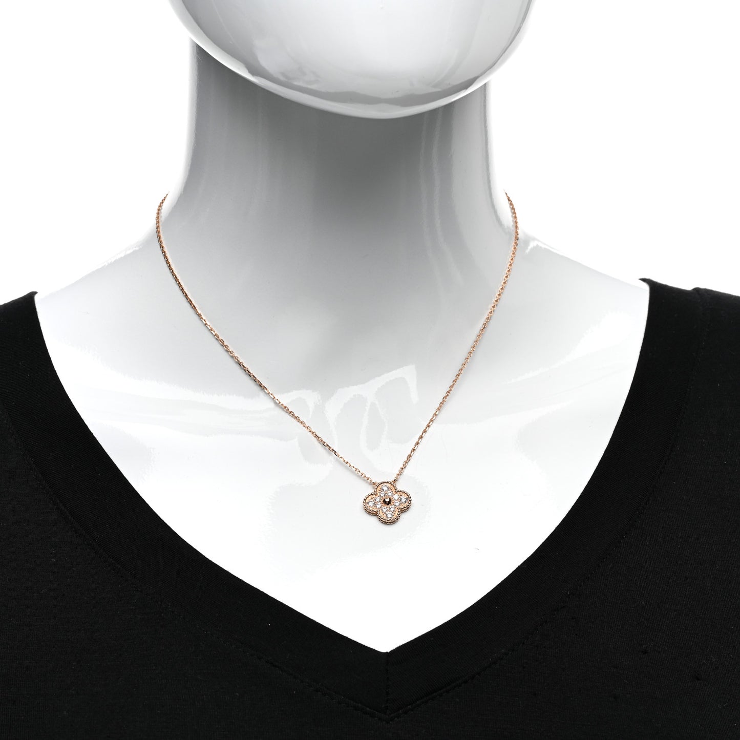 18K Rose Gold Diamond Vintage Alhambra Pendant Necklace