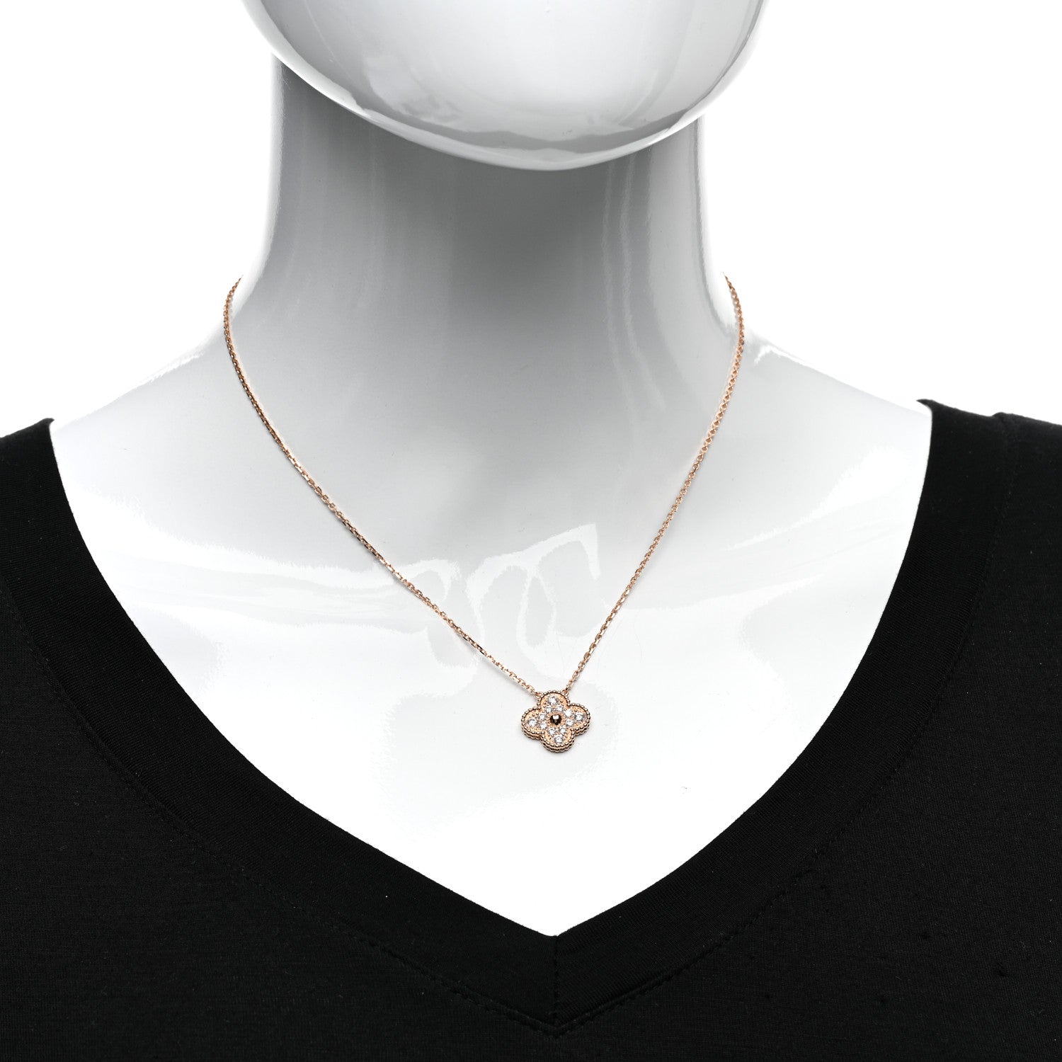 Van Cleef & Arpels 18K Rose Gold Diamond Vintage Alhambra Pendant Necklace 2 of 6