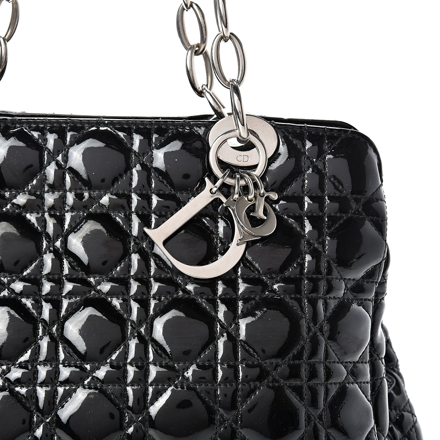 Patent Cannage Dior Soft Zipped Shopping Tote Black