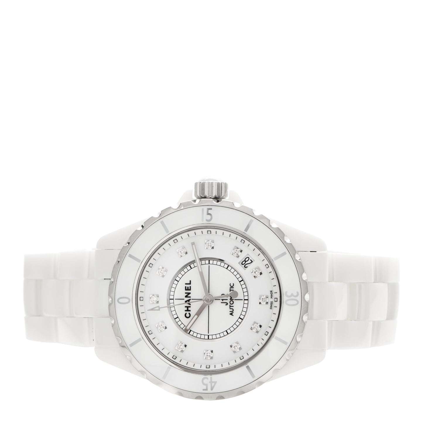 Stainless Steel Ceramic Diamond 38mm J12 Automatic Watch White
