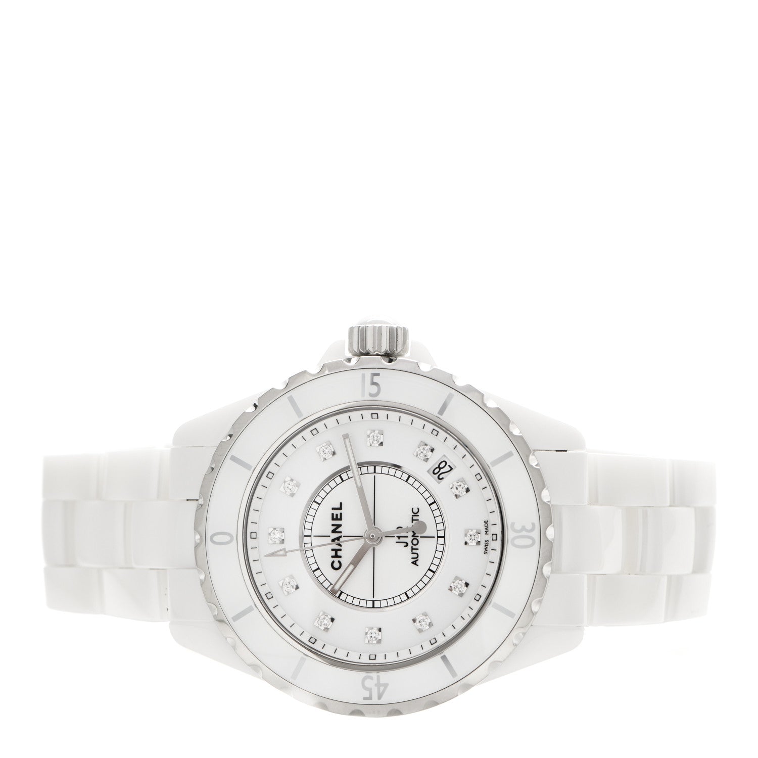 Chanel Stainless Steel Ceramic Diamond 38mm J12 Automatic Watch White 2 of 5