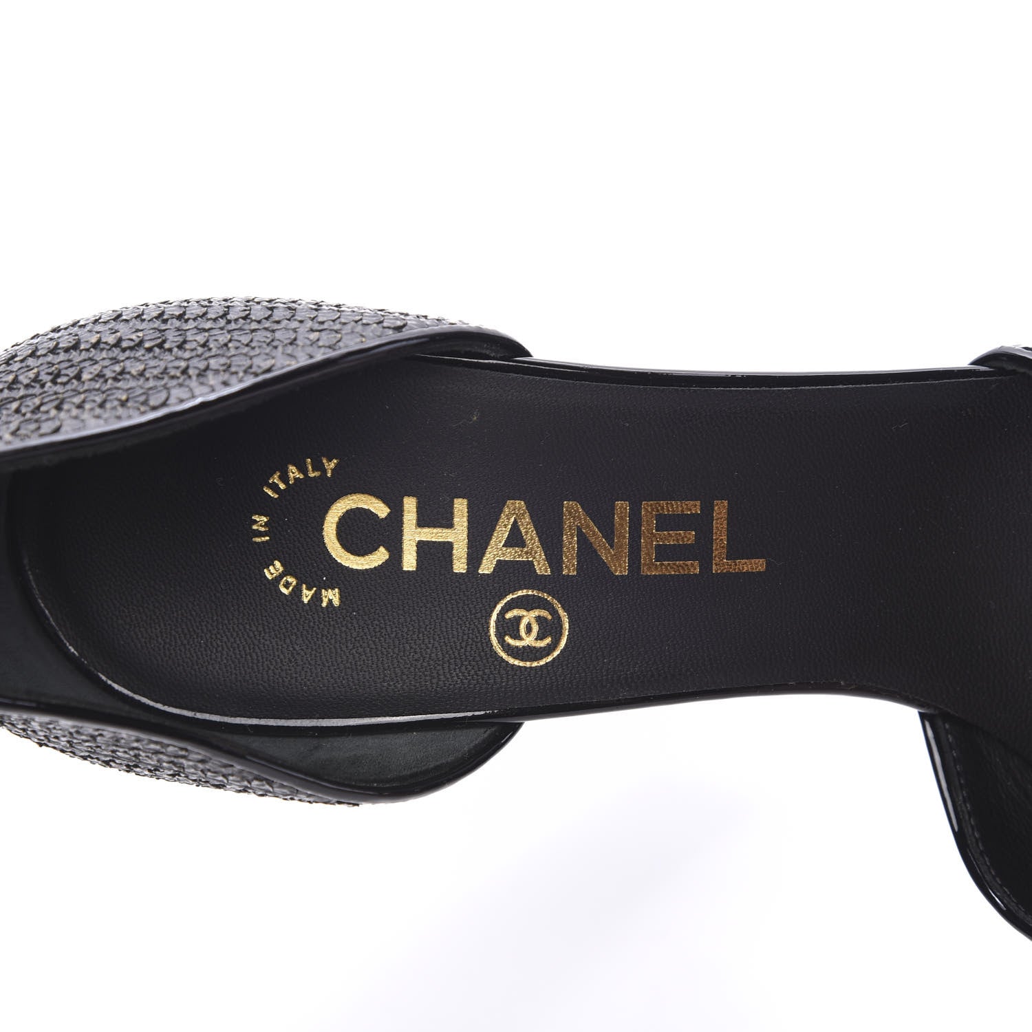 Chanel Patent Snakeskin Embossed Cap Toe d'Orsay Pumps 37 Black Multicolor 6 of 10