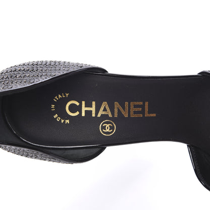 Chanel Patent Snakeskin Embossed Cap Toe d'Orsay Pumps 37 Black Multicolor 6 of 10