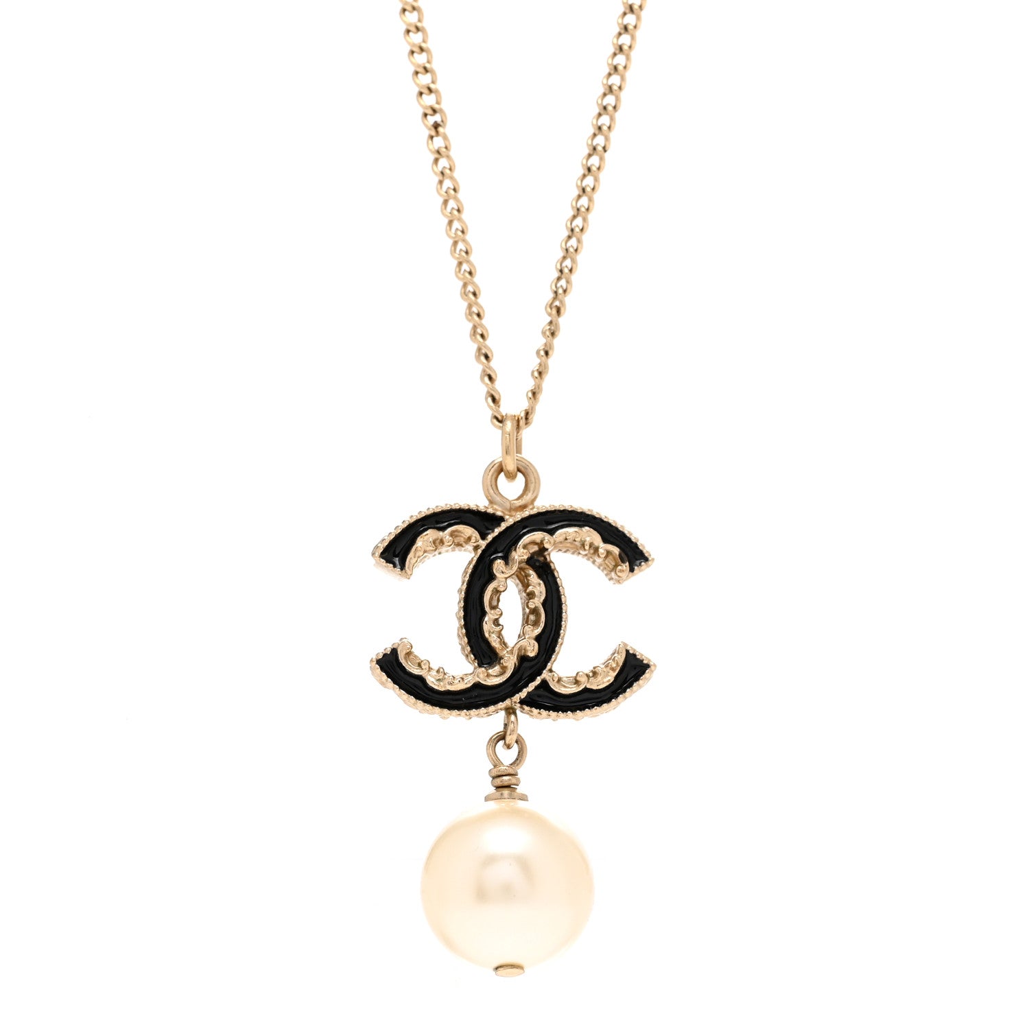Chanel Enamel Pearl CC Baroque Drop Necklace Black Gold 4 of 5