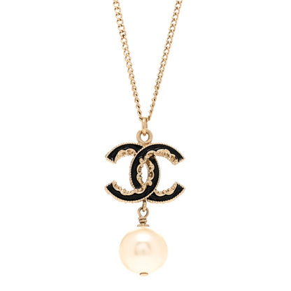 Chanel Enamel Pearl CC Baroque Drop Necklace Black Gold 4 of 5
