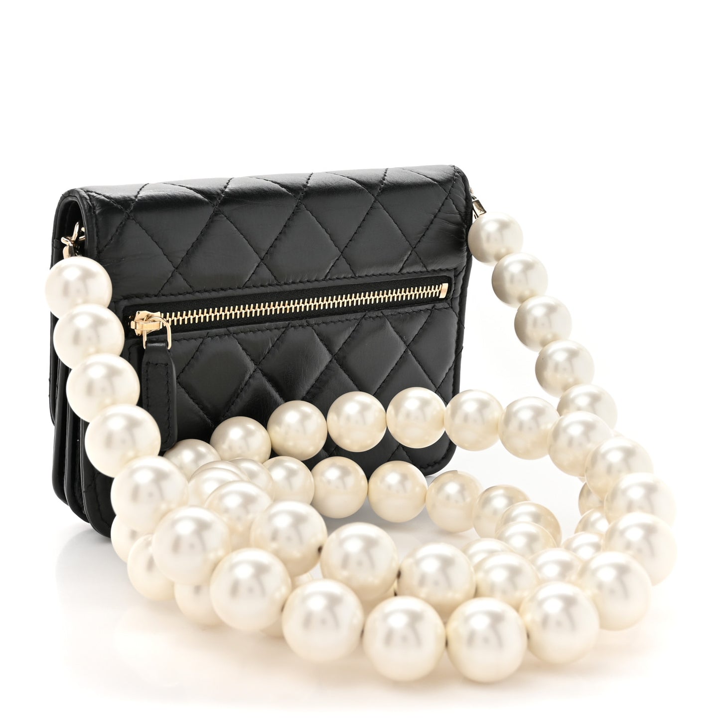 Calfskin Quilted Mini Maxi Pearls Wallet On Chain WOC Black