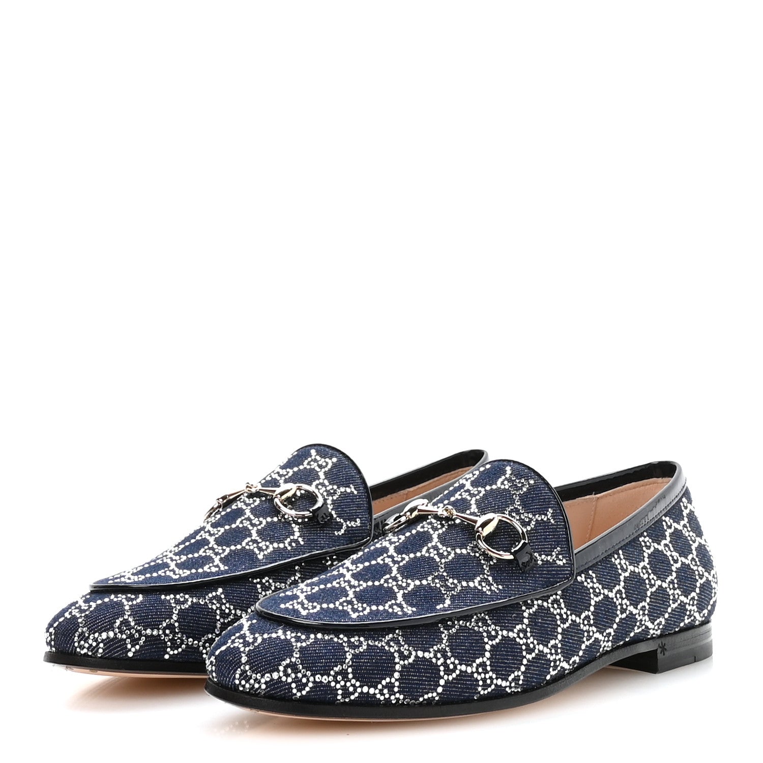 Gucci Denim Crystal GG Monogram Horsebit Womens Jordaan Loafers 37 Deep Blue Blue Milad 4 of 9