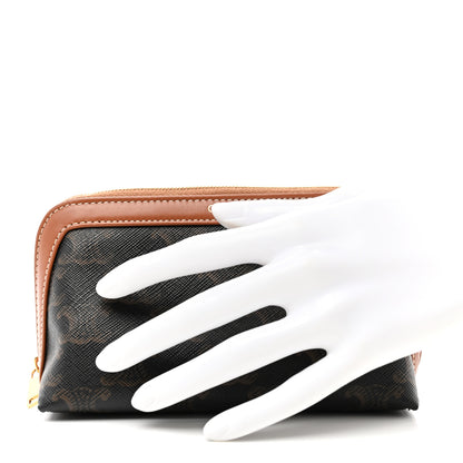 Celine Triomphe Canvas Calfskin Small Cosmetic Pouch Tan 2 of 9