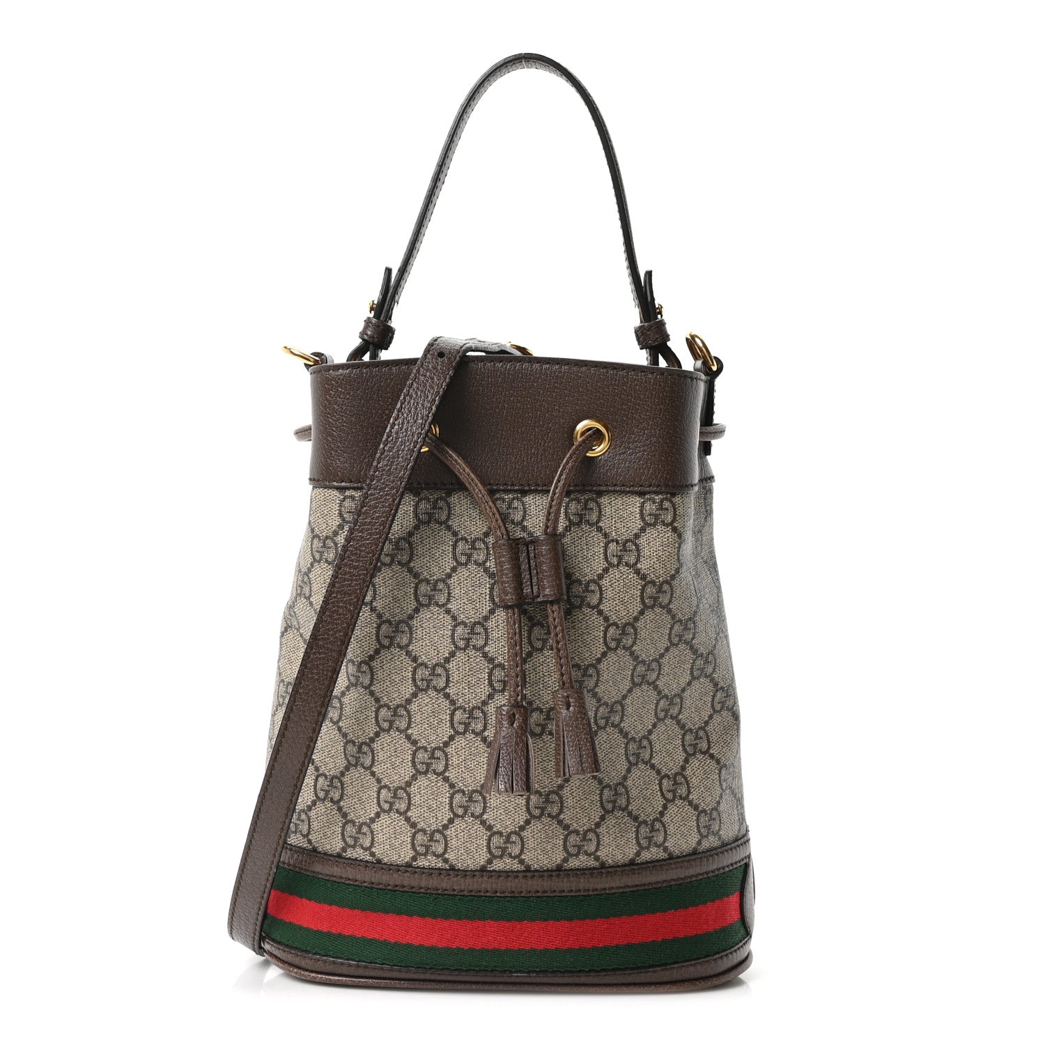 Gucci GG Supreme Monogram Web Small Ophidia Bucket Bag Brown 1 of 10