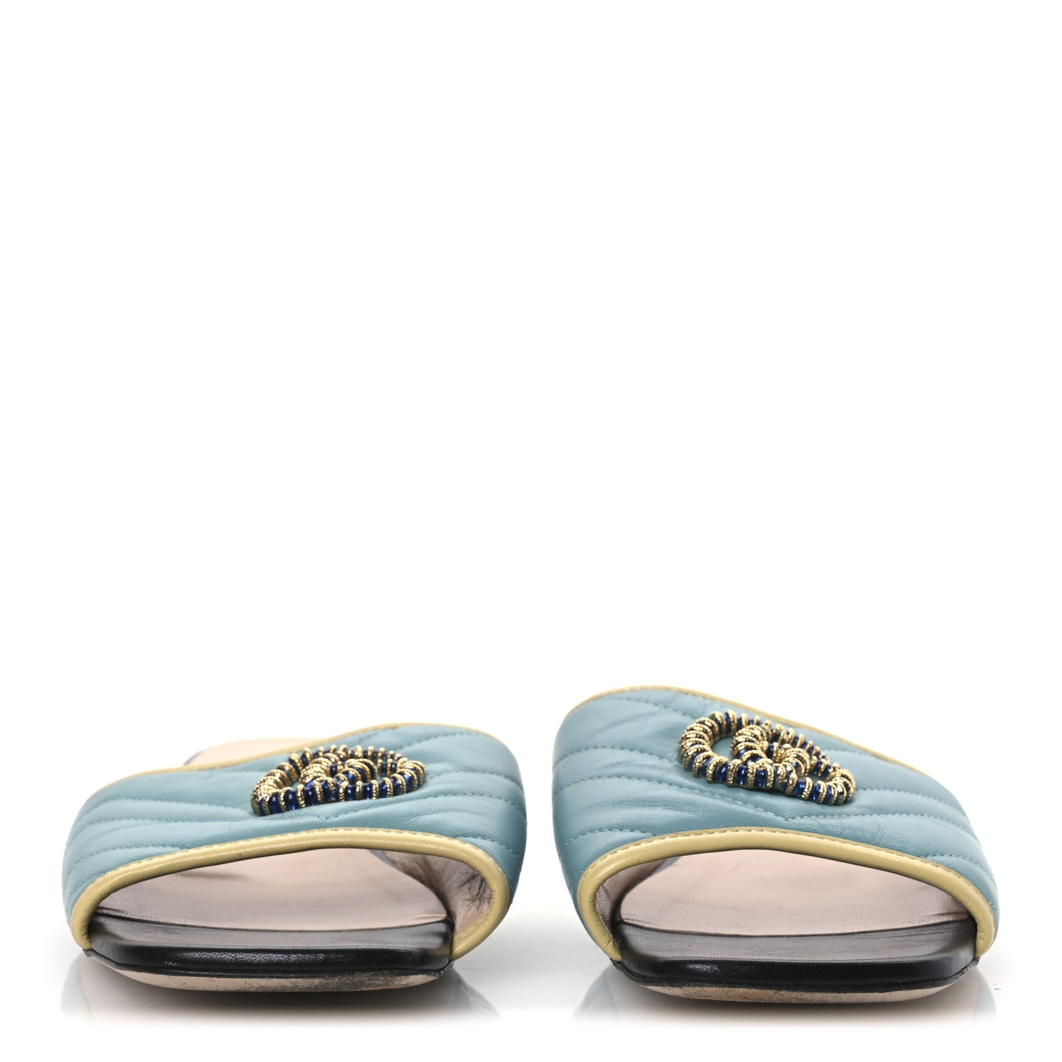 Gucci Malaga Kid Matelasse Enamel GG Marmont Flat Slide Sandals 38 Dusty Azure Burro 3 of 13