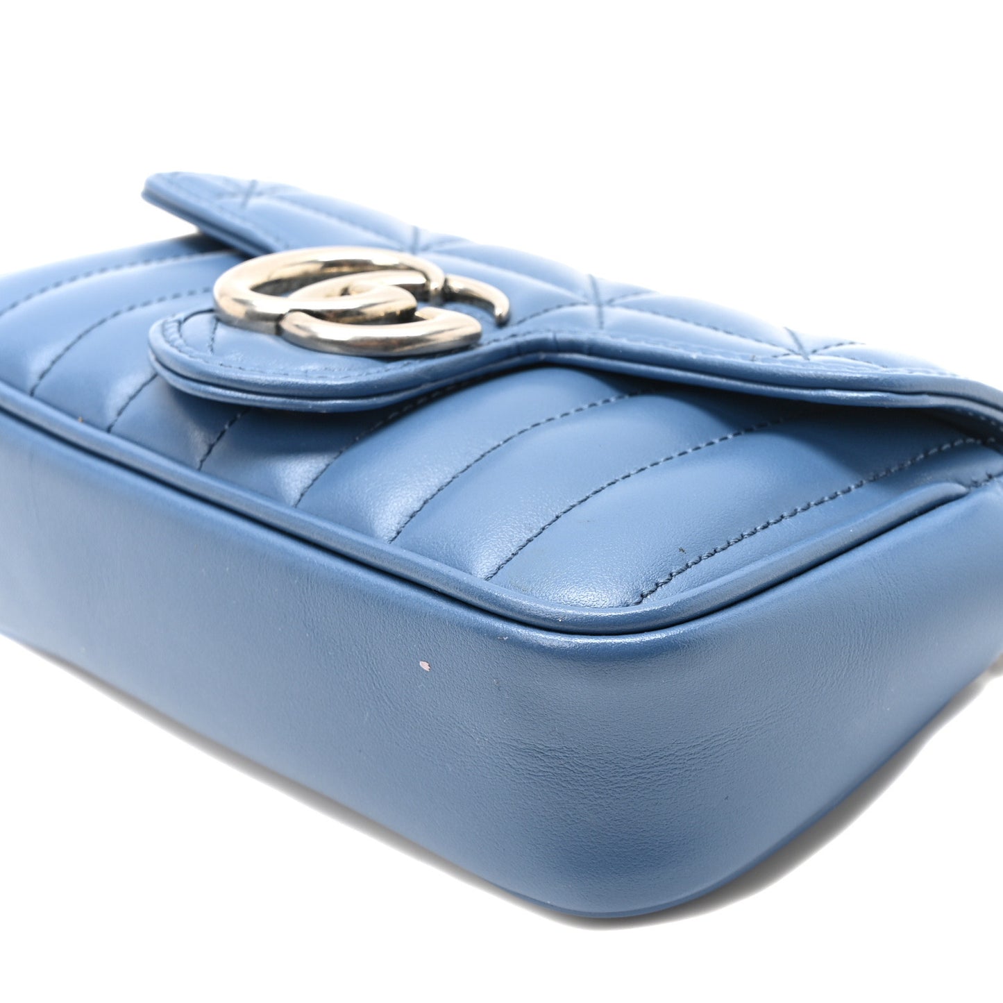 Calfskin Matelasse Aria Super Mini GG Marmont Shoulder Bag Clear Blue