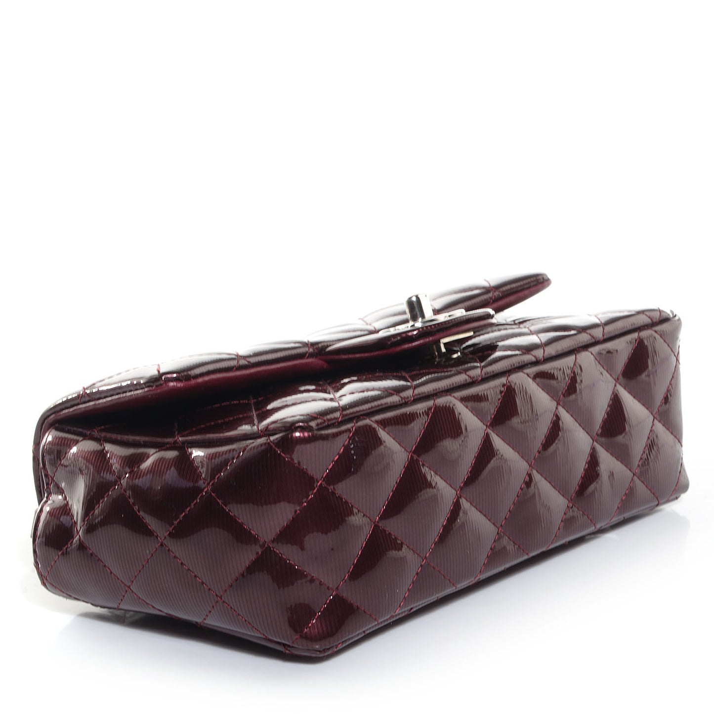 Striated Patent Quilted Mini Rectangular Flap Burgundy