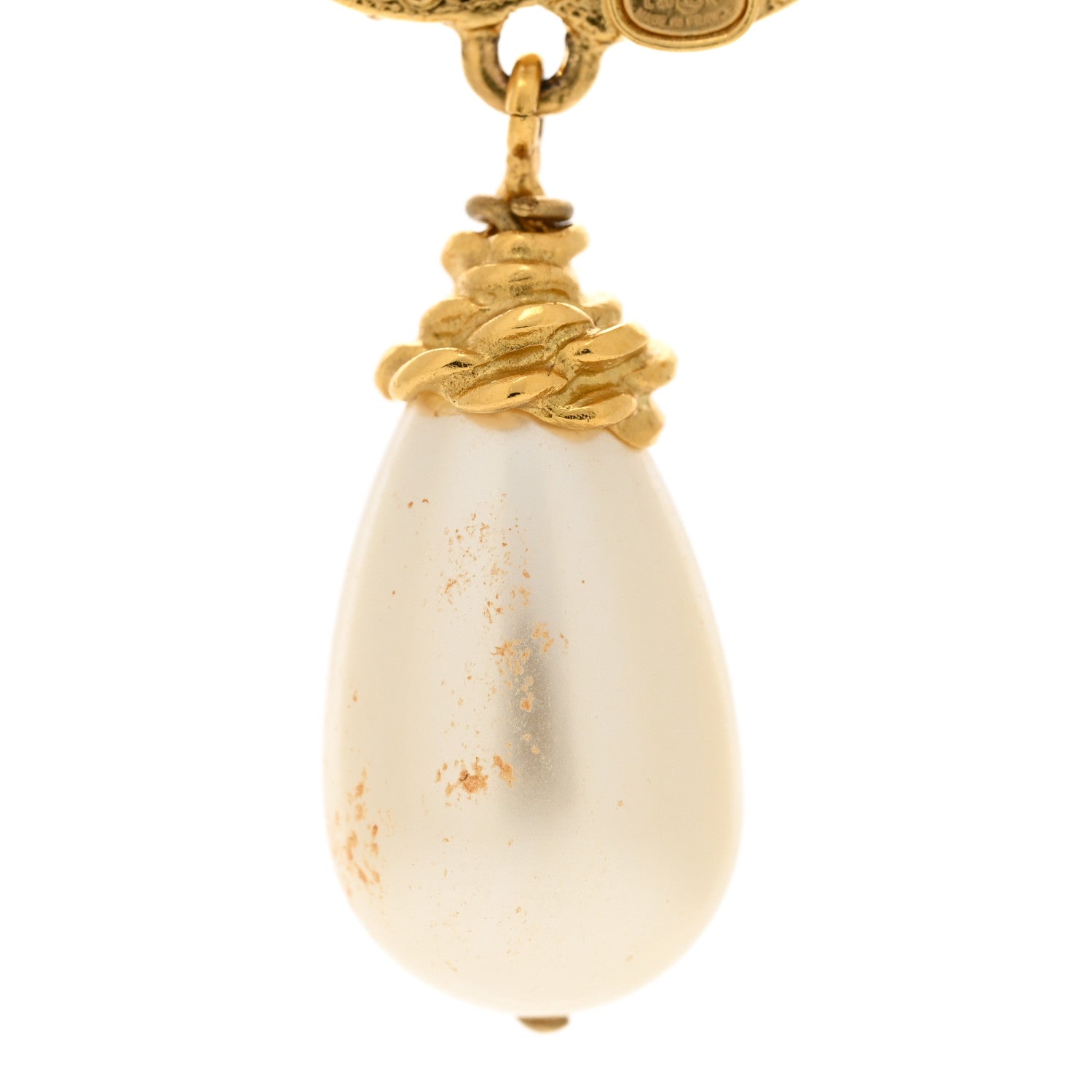 Chanel Crystal Pearl CC Braided Drop Earrings Gold 5 of 5