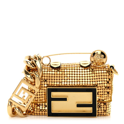 Fendi X VERSACE Metal Chainmail Mesh Fendace Nano Brooch Baguette Gold 1 of 8
