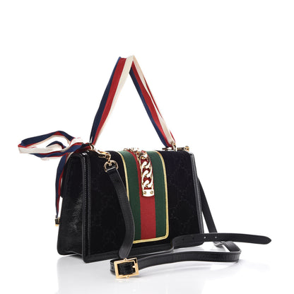 Gucci Velvet GG Monogram Small Sylvie Shoulder Bag Black 3 of 7