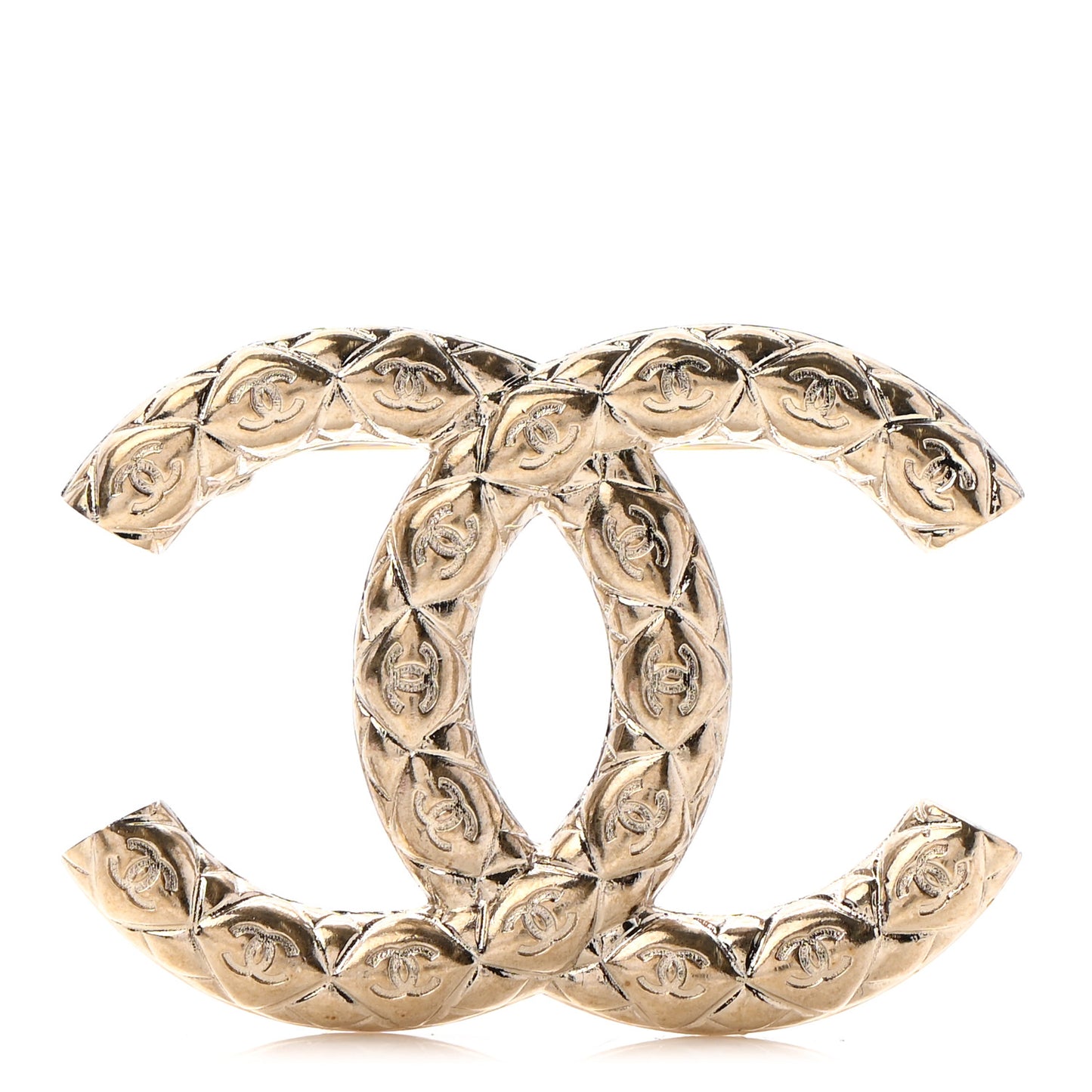 Metal CC Diamond Quilted Brooch Light Gold