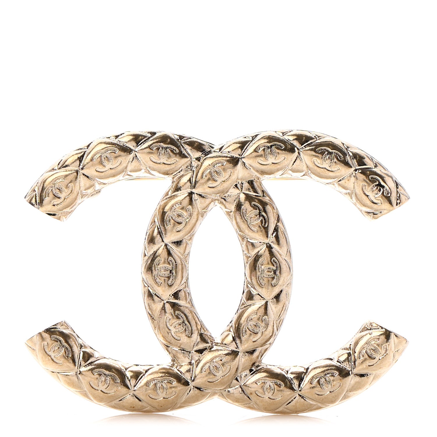 Chanel Metal CC Diamond Quilted Brooch Light Gold 1 of 5